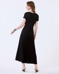 SIXDO G-Black V-Neck Woven Flared Dress